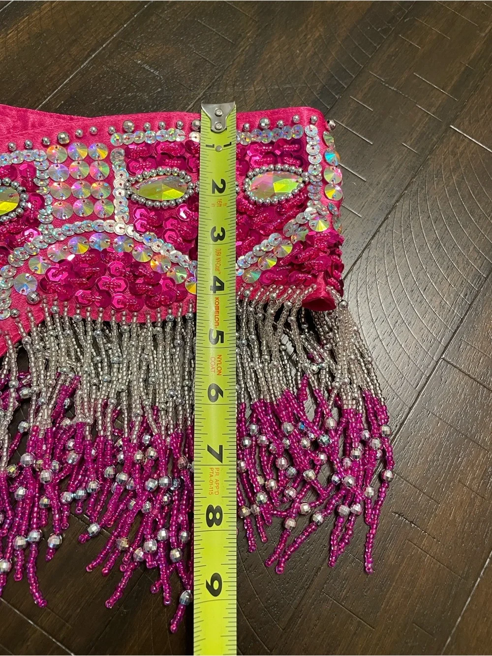 FY Kiss Hot Pink Rhinestone Beaded Fringe Belly Dance Costume Bra & Hip Belt 34D